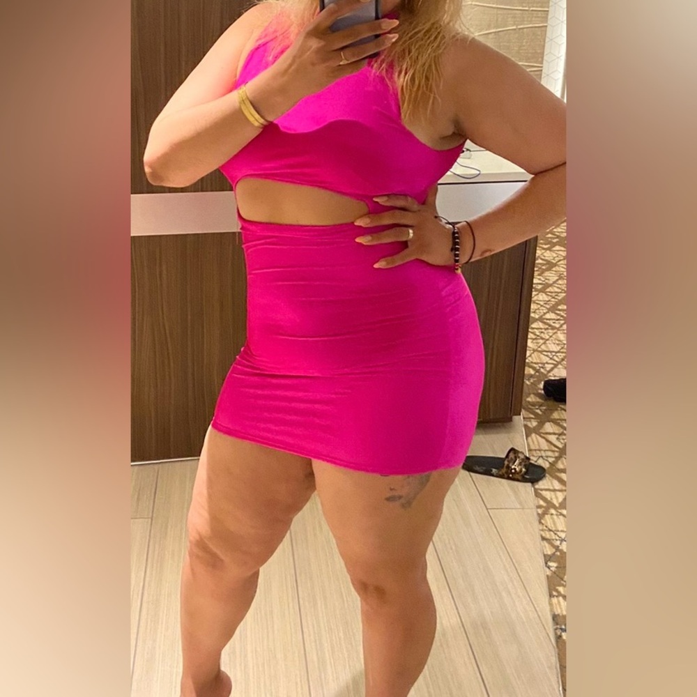 Fashion Nova Pink Ruched Pencil Mini Dress